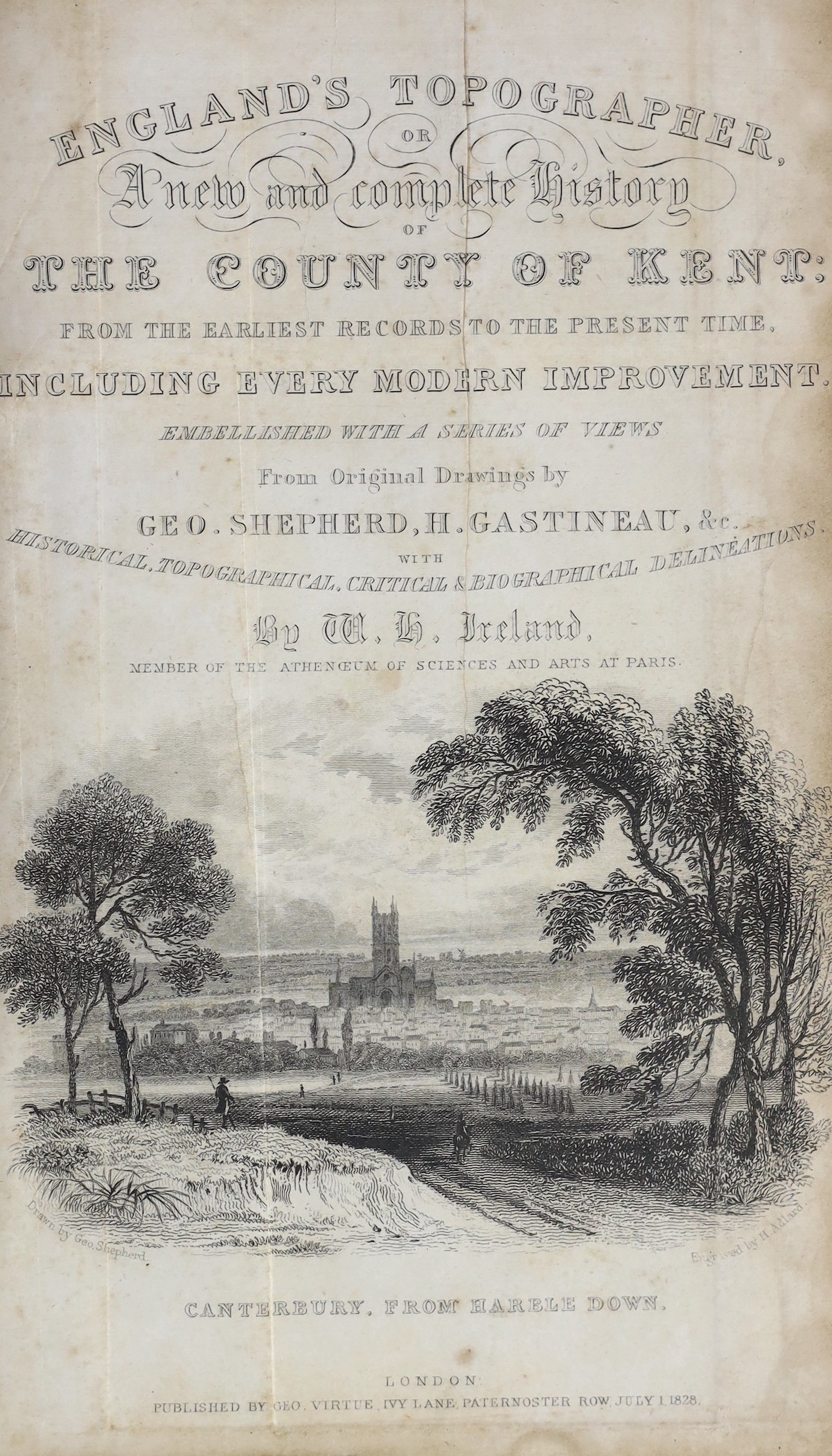 KENT: Ireland, William Henry - A New and Complete History of the County of Kent ... 4 vols. pictorial engraved title, num. engraved plates (by Shepherd & Gastineau) and a folded map